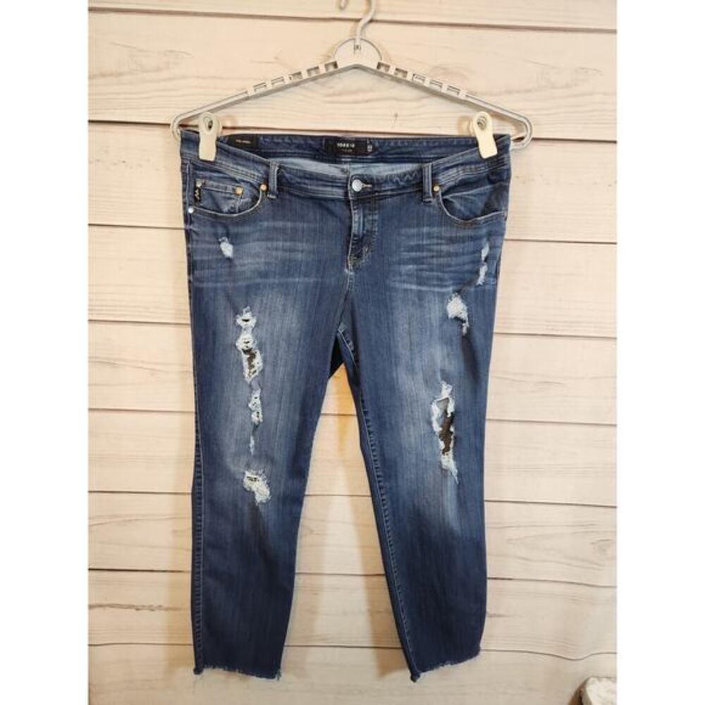 Torrid Premium Womens Blue Distressed Mid Rise Raw Hem Luxe Skinny Jeans Size 22